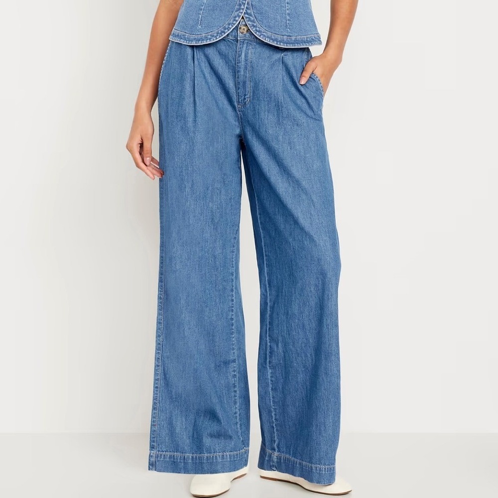 Old Navy Extra High Rise Taylor Trouser Super Wide Leg Jeans Sz 0 Lightweight